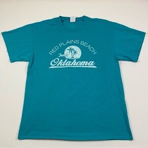 Red Plains Beach Jones‎ Oklahoma T-Shirt Womens L Short Sleeve Palm Trees